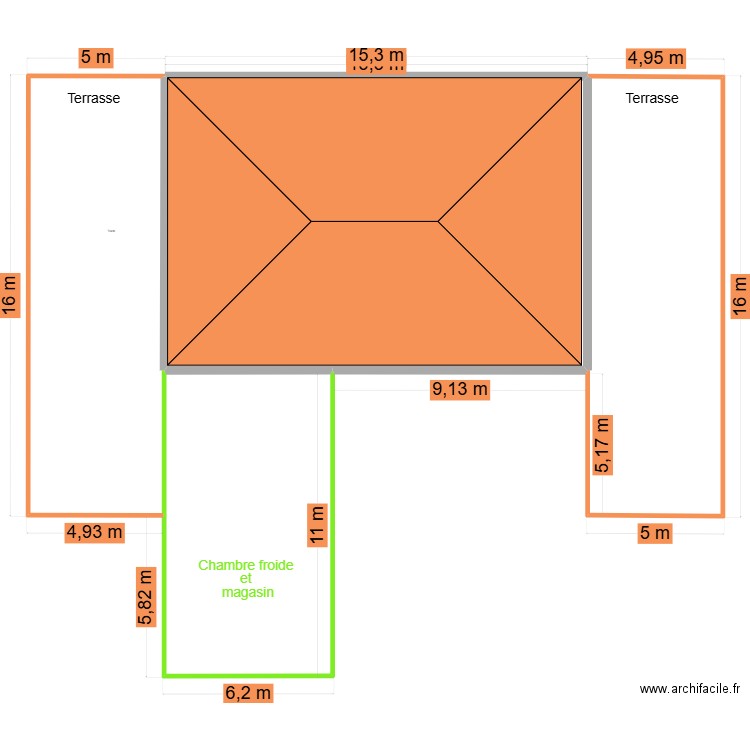 vu aerienne. Plan de 4 pièces et 373 m2