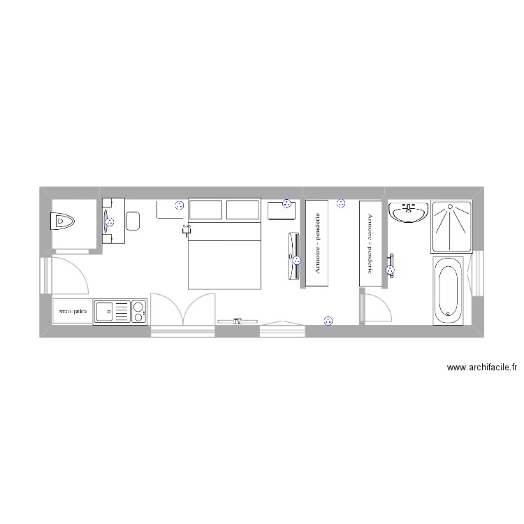 suite parental. Plan de 2 pièces et 25 m2
