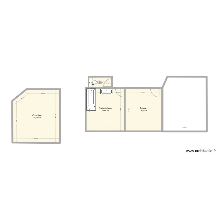 Plan Sdb+bureau+couloir v3. Plan de 0 pièce et 0 m2