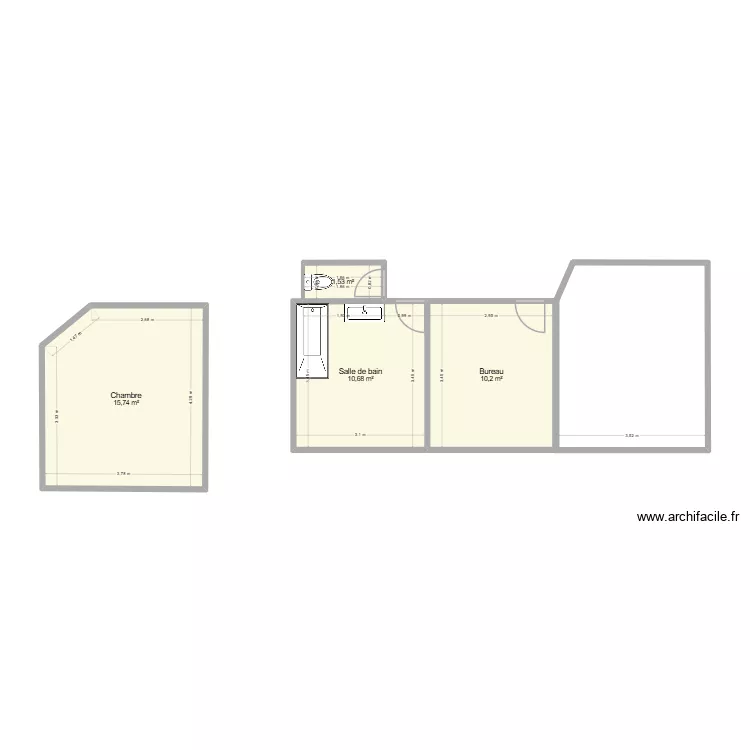 Plan Sdb+bureau+couloir v3. Plan de 4  et 38 m²