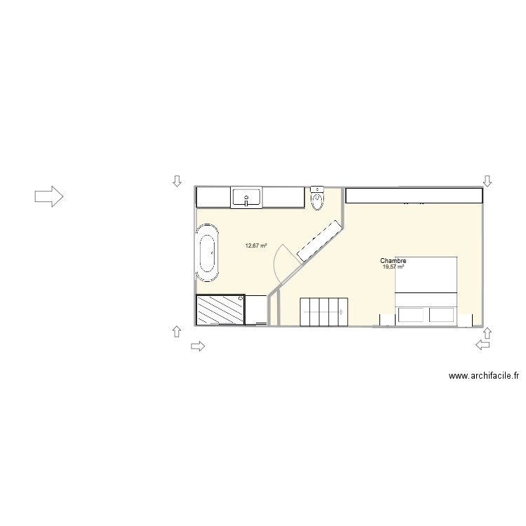 Extension 2 iem étage. Plan de 2 pièces et 32 m2