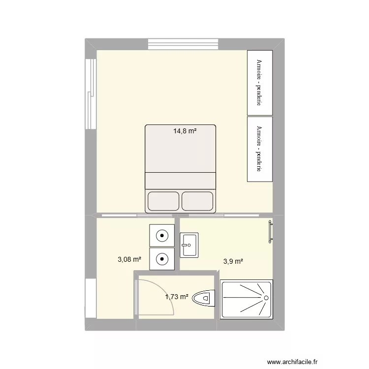 priscillia 1. Plan de 4 Pièces et 24 m²