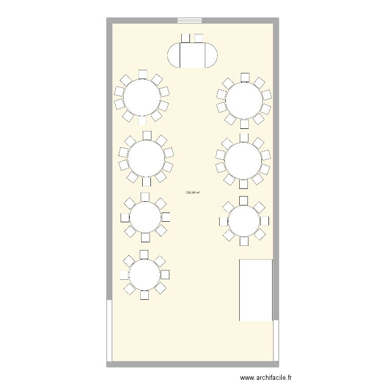 salle de mariage. Plan de 1 pièce et 129 m2