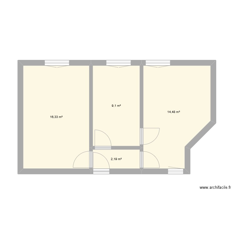 APPART 1e a droite actuel amenager. Plan de 4 pièces et 42 m2