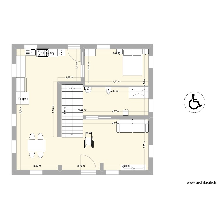 2 b. Plan de 1 pièce et 78 m2