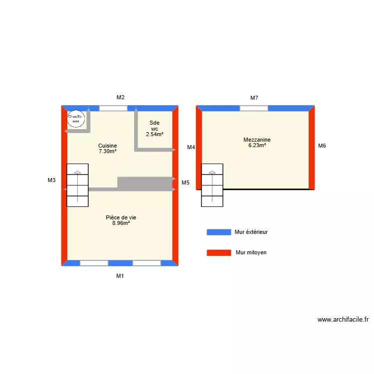 Gaillard l\'ile d\'yeu appt 1 mesurage. Plan de 6  et 11 m²