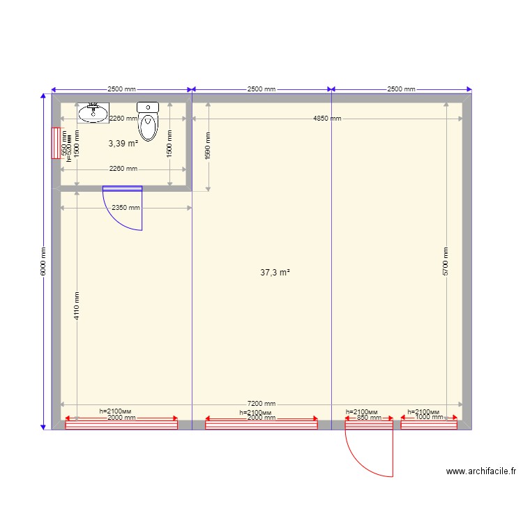 Некрасов. Plan de 2 pièces et 41 m2