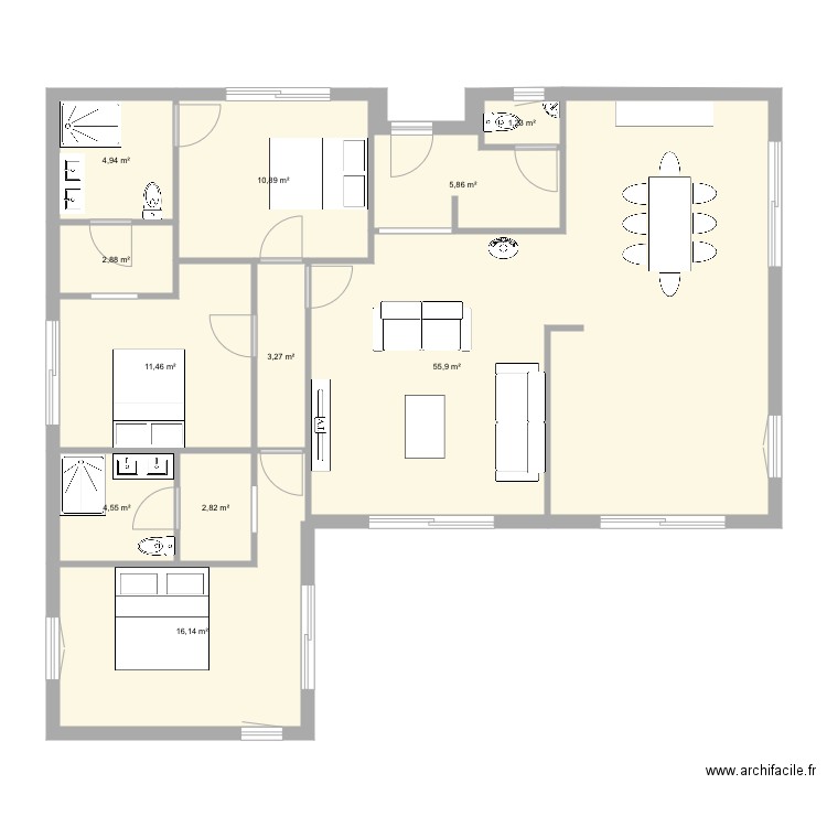 Maison 110 en L. Plan de 0 pièce et 0 m2