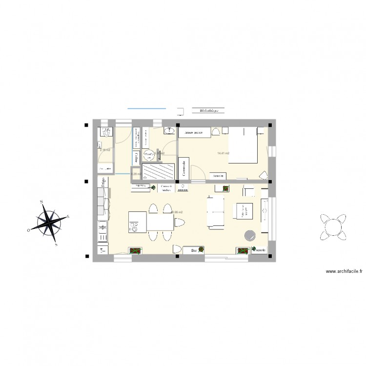 PG appart plain pied suite P pignon est 1 rogné. Plan de 5 pièces et 63 m2