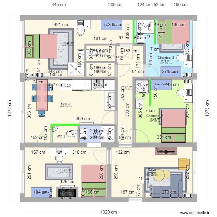 Projet coloc 3 Pl. de la Liberté Saint-Brieuc, Bretagne_Projeté CJ. Plan de 12 pièces et 92 m2