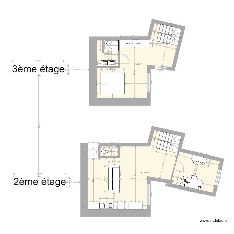 Plan Duplex. Plan de 4 pièces et 72 m2