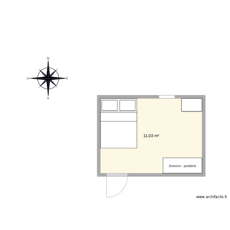 chambre 2. Plan de 1 pièce et 11 m2