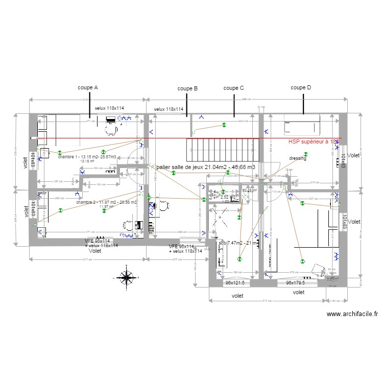 implantation électrique étage. Plan de 0 pièce et 0 m2