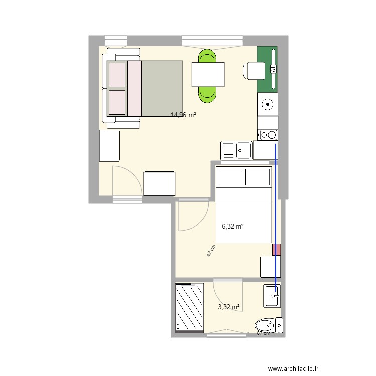 mourillon V3. Plan de 3 pièces et 25 m2