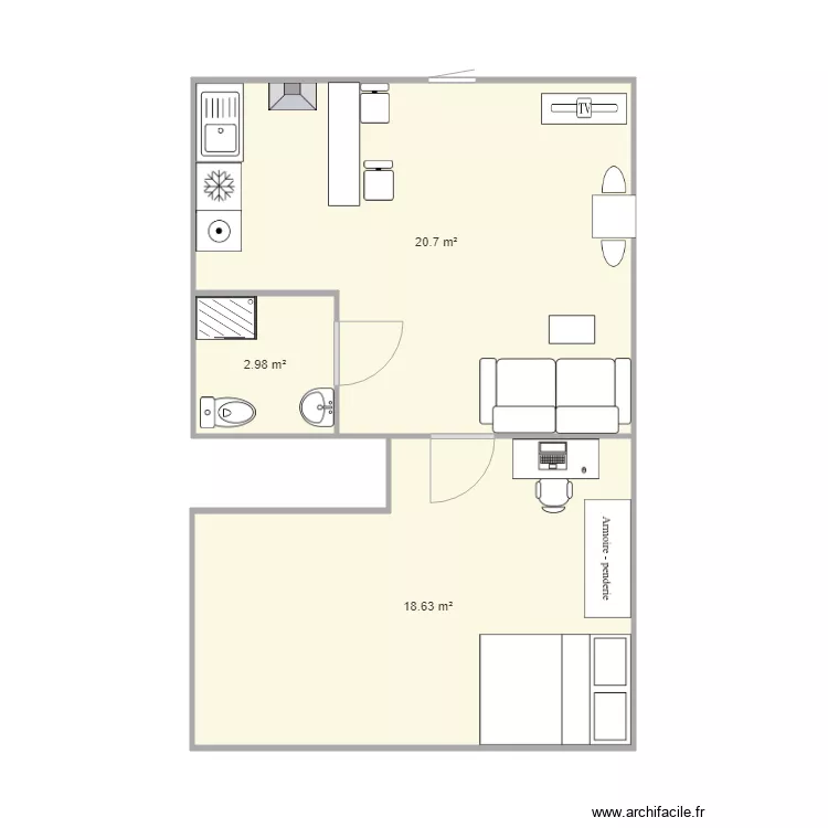 T2 meublé. Plan de T2 meublé. Plan de