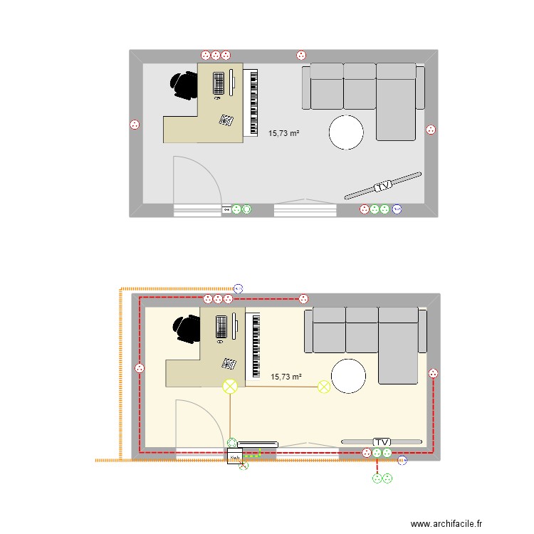 Atelier. Plan de 2 pièces et 31 m2