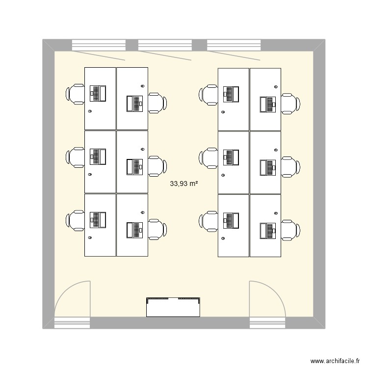 Bureau 1 - B (12p). Plan de 1 pièce et 34 m2