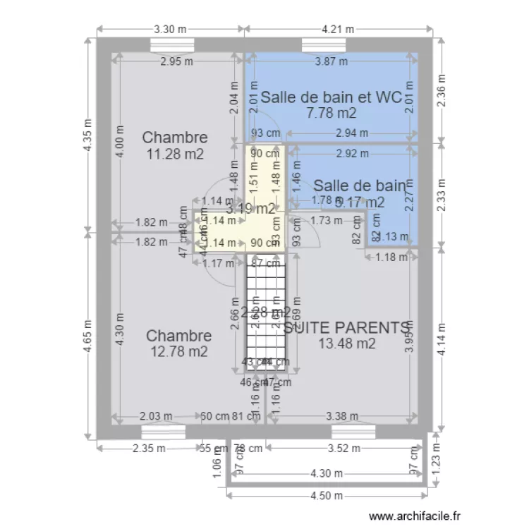 CHAILLY ETAGE 7m50X9m. Plan de 