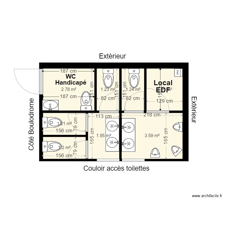 plan coupe WC boulodrome. Plan de 0 pièce et 0 m2