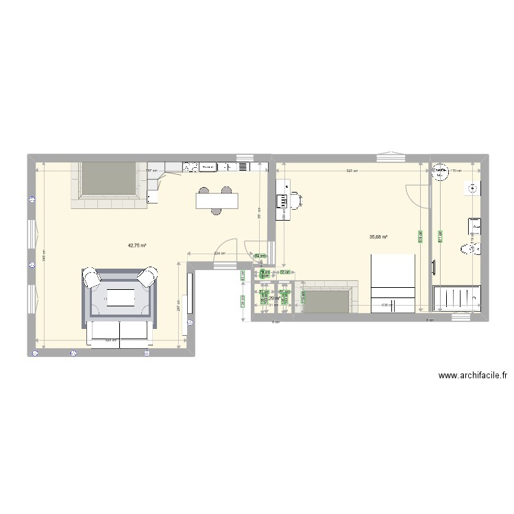 Appartement 2 2eme etage bis. Plan de 3 pièces et 80 m2