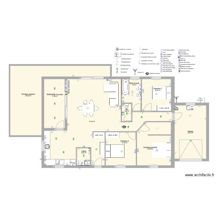 Maison 109 m2  garage 19 m2 électricité. Plan de 10 pièces et 168 m2
