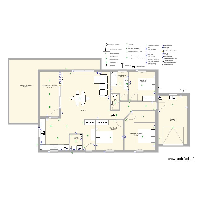 Maison 109 m2  garage 19 m2 électricité. Plan de 0 pièce et 0 m2