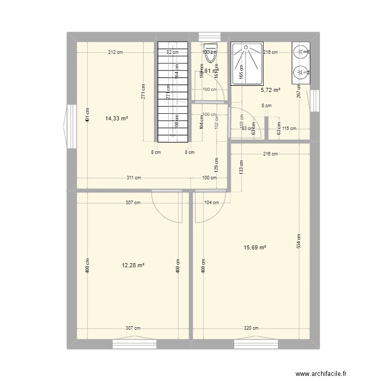 Plan étage 3. Plan de 5 pièces et 50 m2
