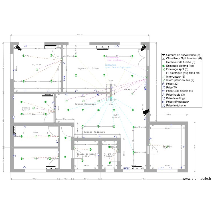 plan de cloisonnement copper lounge. Plan de 9 pièces et 124 m2