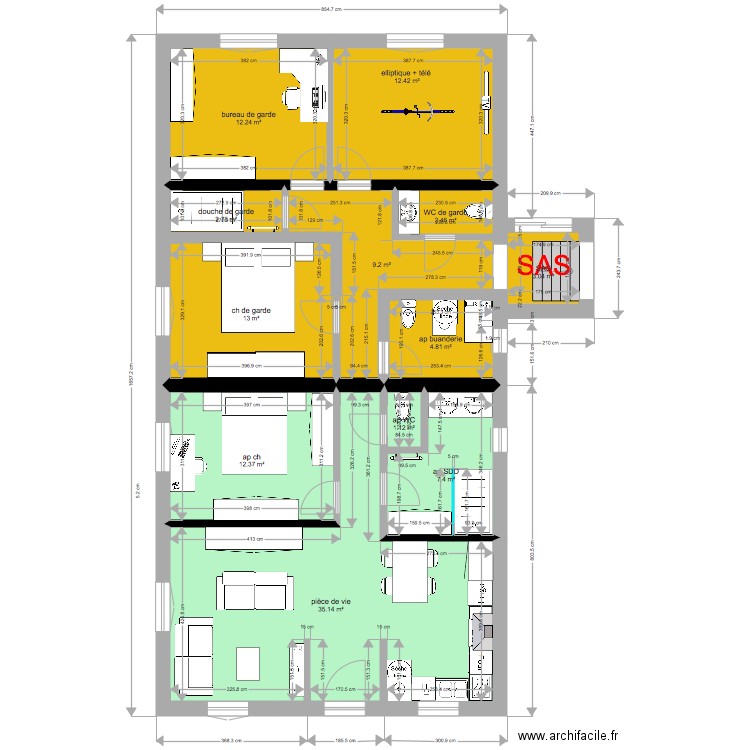  annexe garde et appart 1 ch. Plan de 0 pièce et 0 m2