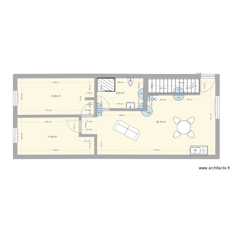 RDC Balbigny. Plan de 4 pièces et 61 m2