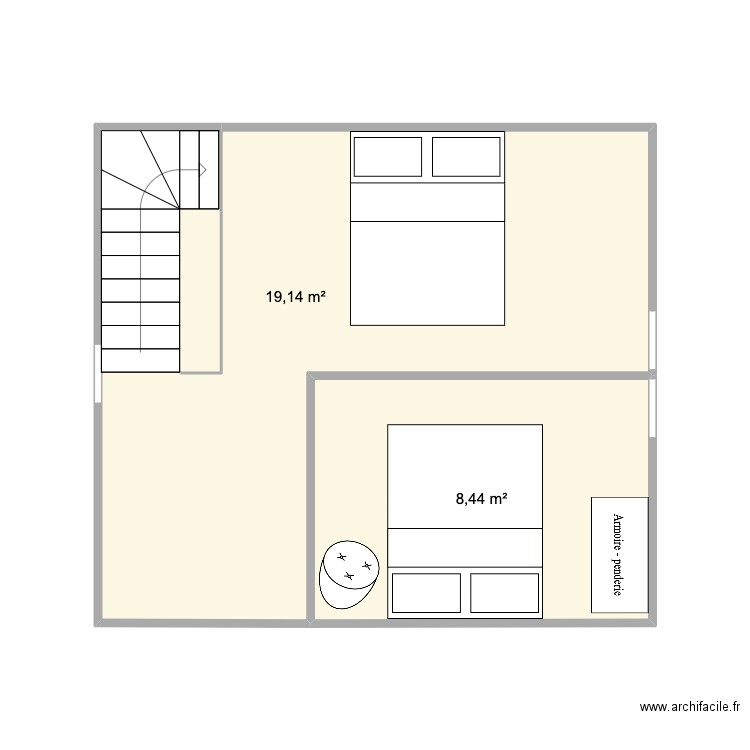 Etage 28 . Plan de 2 pièces et 28 m2