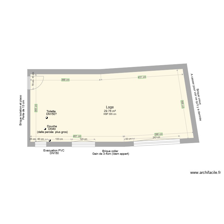 Loge plan &agrave; vide avec Angle. Plan de 0 pièce et 0 m2