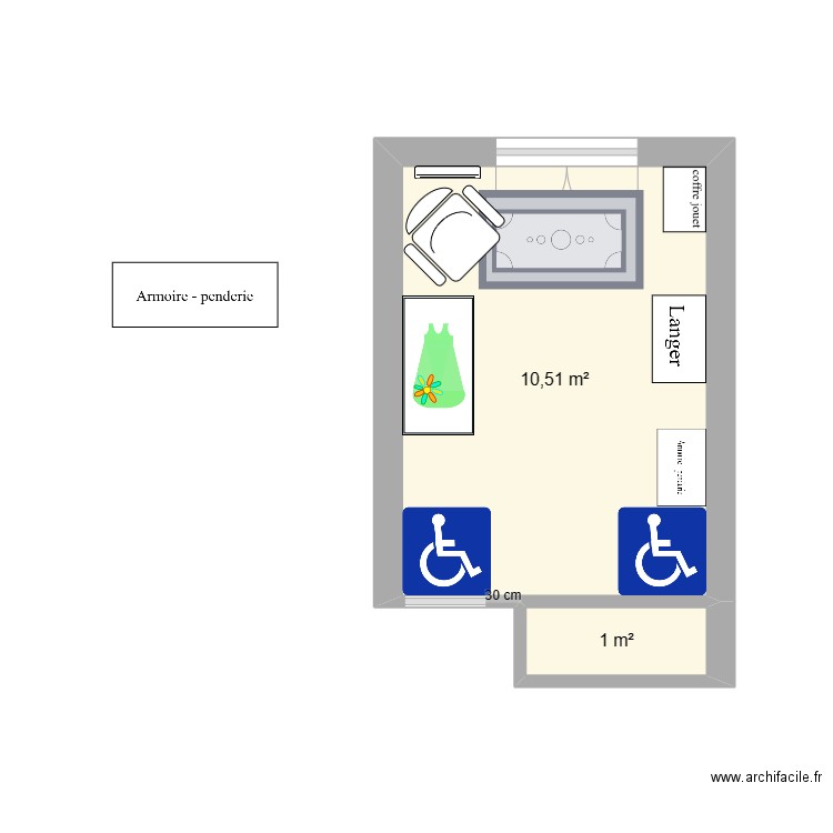 chambre baby. Plan de 2 pièces et 12 m2