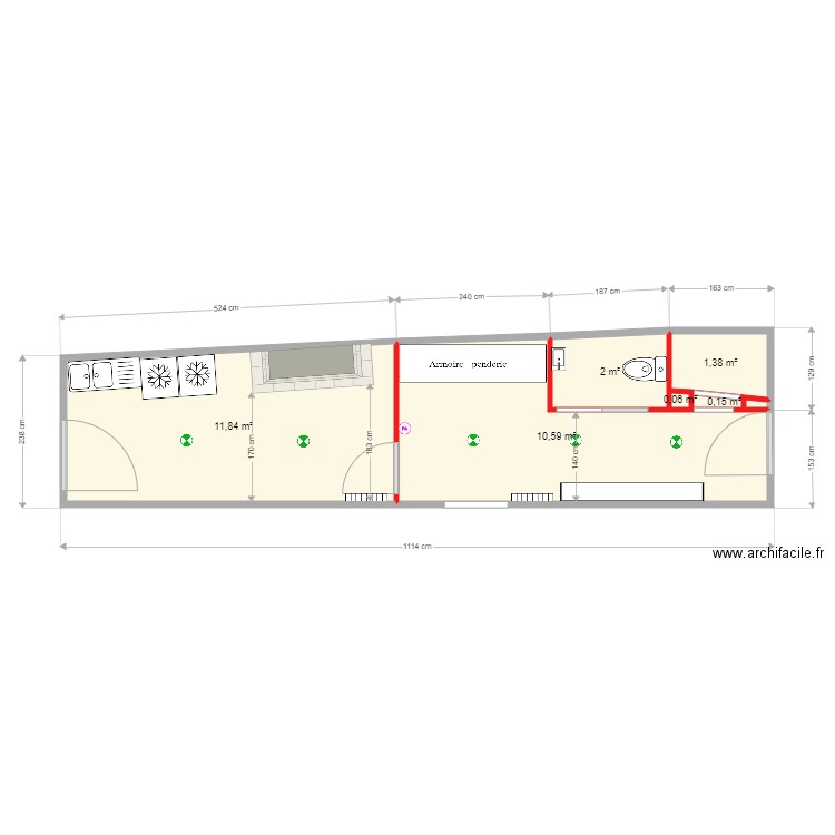 Arrière Cuisine. Plan de 6 pièces et 26 m2