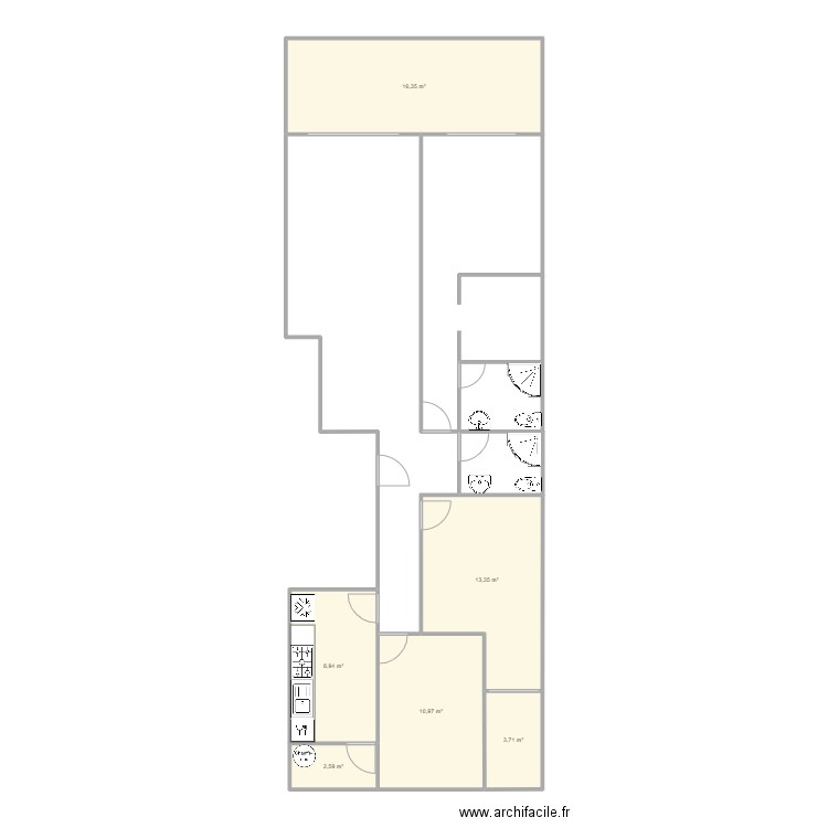 Plan appart. Plan de 6 pièces et 56 m2