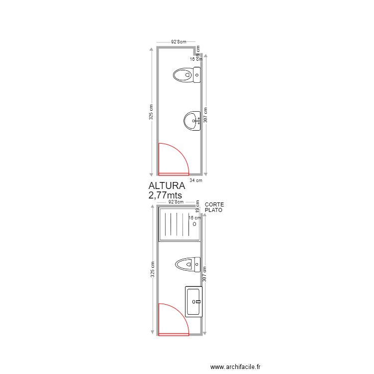 JOSE PORRAS. Plan de 2 pièces et 7 m2