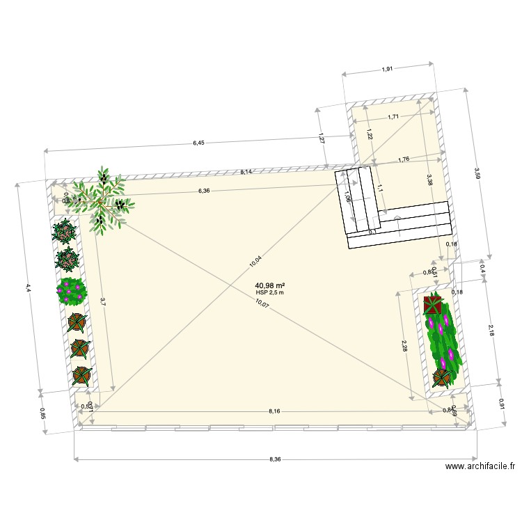terrasse  1. Plan de 3 pièces et 44 m2