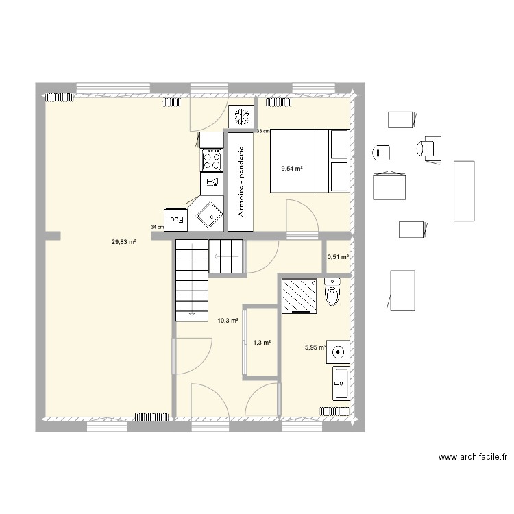 DamousRéflexions3. Plan de 6 pièces et 57 m2