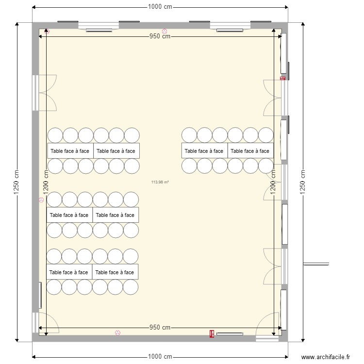 salle. Plan de 1 pièce et 114 m2