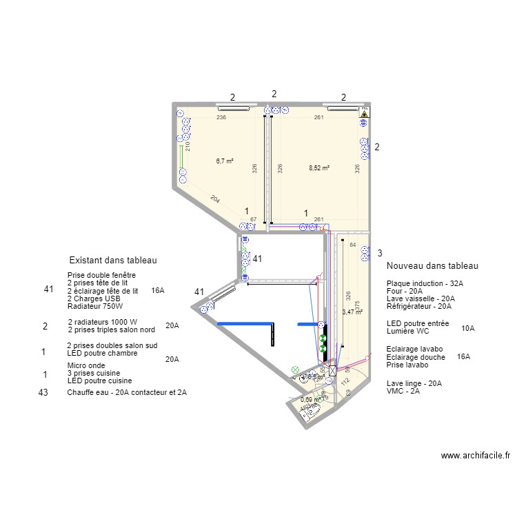 CB futur Xav électricité. Plan de 5 pièces et 20 m2