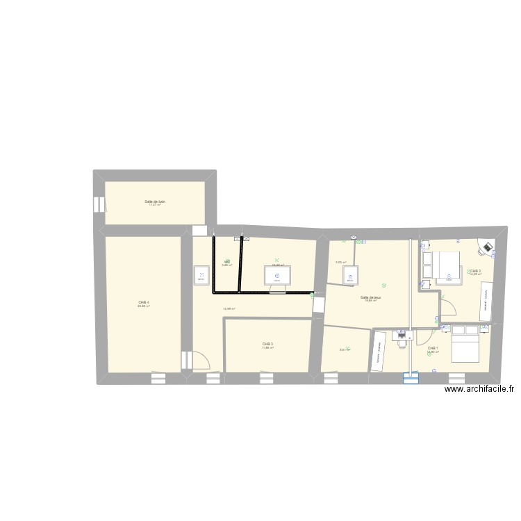 Maison Celles étage. Plan de 11 pièces et 144 m2