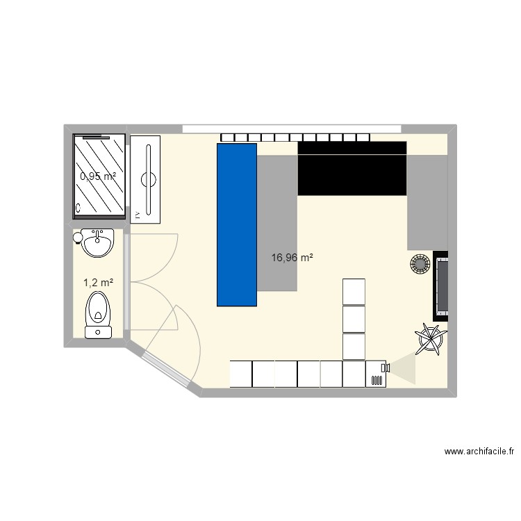 Bureau Antoine (CH Amis) v2. Plan de 3 pièces et 19 m2