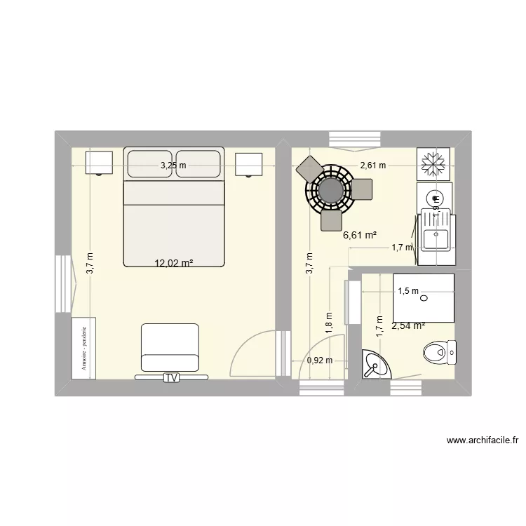Cassaretto. Plan de 3  et 21 m²