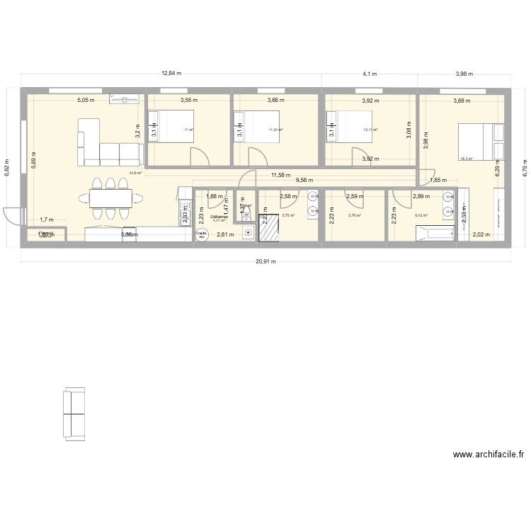 Plan maison stabu. Plan de 11 pièces et 123 m2