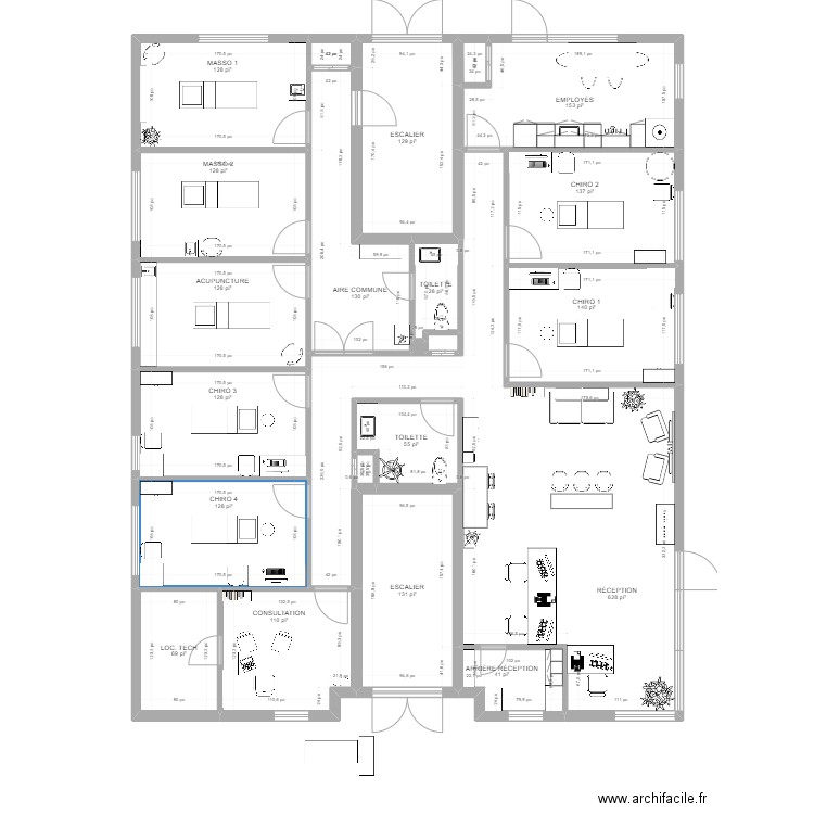 Clinique 9 mars 2023. Plan de 22 pièces et 224 m2