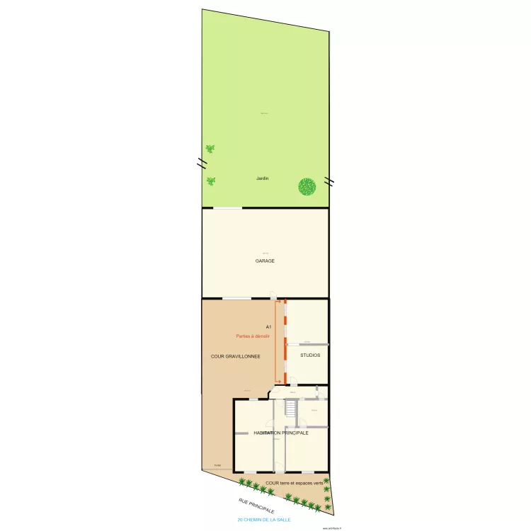 Parties &agrave; d&eacute;molir. Plan de 