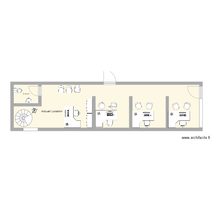 amenagement agence 3 VH dédié location 4 bureaux. Plan de 0 pièce et 0 m2