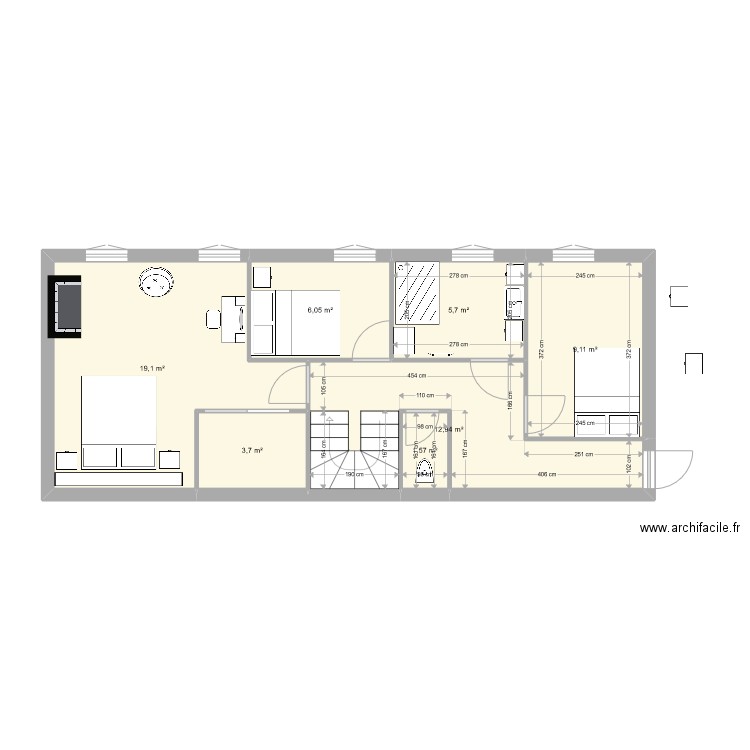 EtageMaisonOption2. Plan de 7 pièces et 58 m2