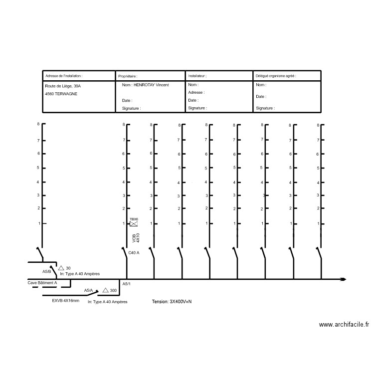 Schéma unifilaire 1 TD A5. Plan de 8 pièces et 15 m2