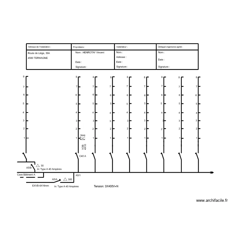 Sch&eacute;ma unifilaire 1 TD A5. Plan de 